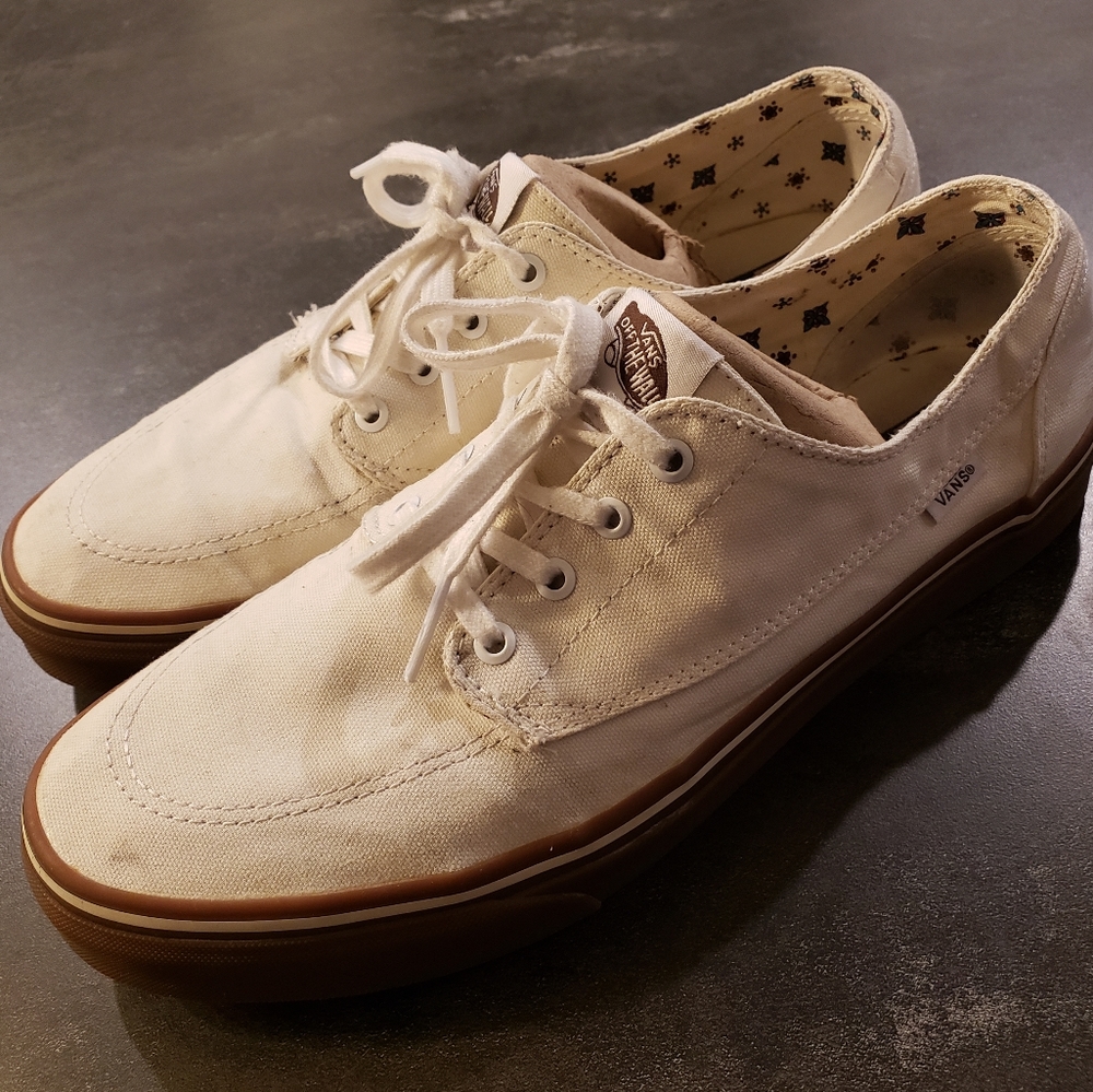 RARE Mens Off White/Cream Gum Sole Lace-Up Vans Shoes Size 12